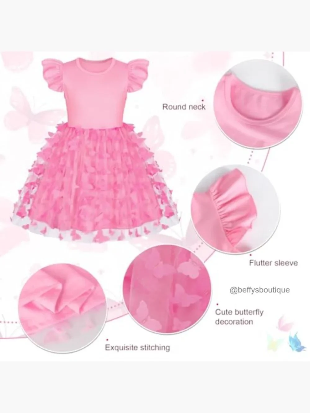 Toddler Girl Butterfly Tutu Dress with Ruffle Sleeves Skater Swing Sundress - Picture 5 of 6